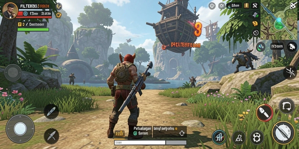 Tangkapan layar gameplay <strong>FILTER303</strong> menampilkan petualangan seru di dunia terbuka.