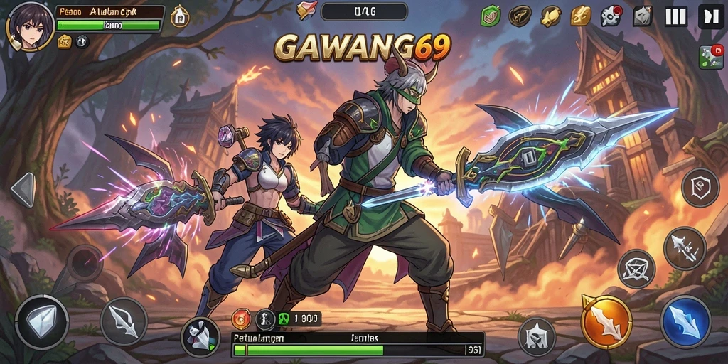 Screenshot GAWANG69 menampilkan karakter Anime dalam aksi pertarungan.