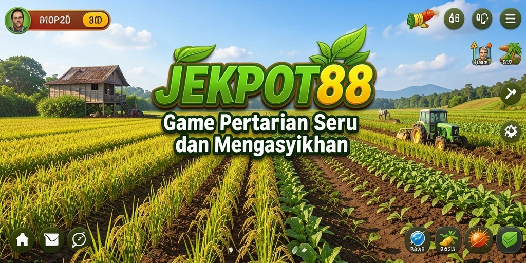 Tampilan permainan JEKPOT88 dengan aktivitas bertani yang seru.