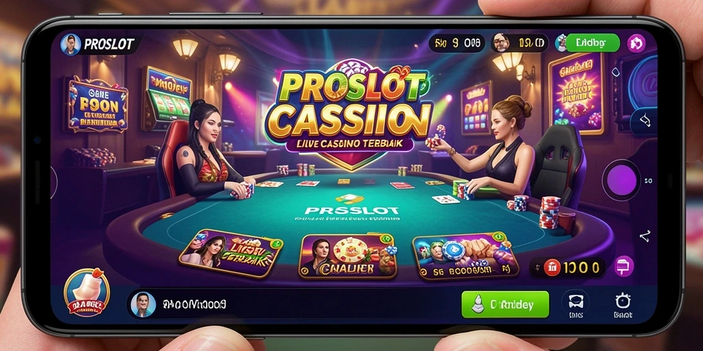 Screenshot gameplay PROSLOT yang menampilkan dealer live dalam aksi.