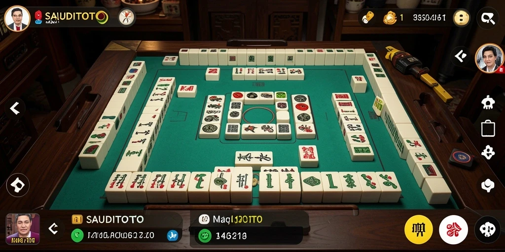 Tangkapan layar utama SAUDITOTO menampilkan momen seru permainan Mahjong.